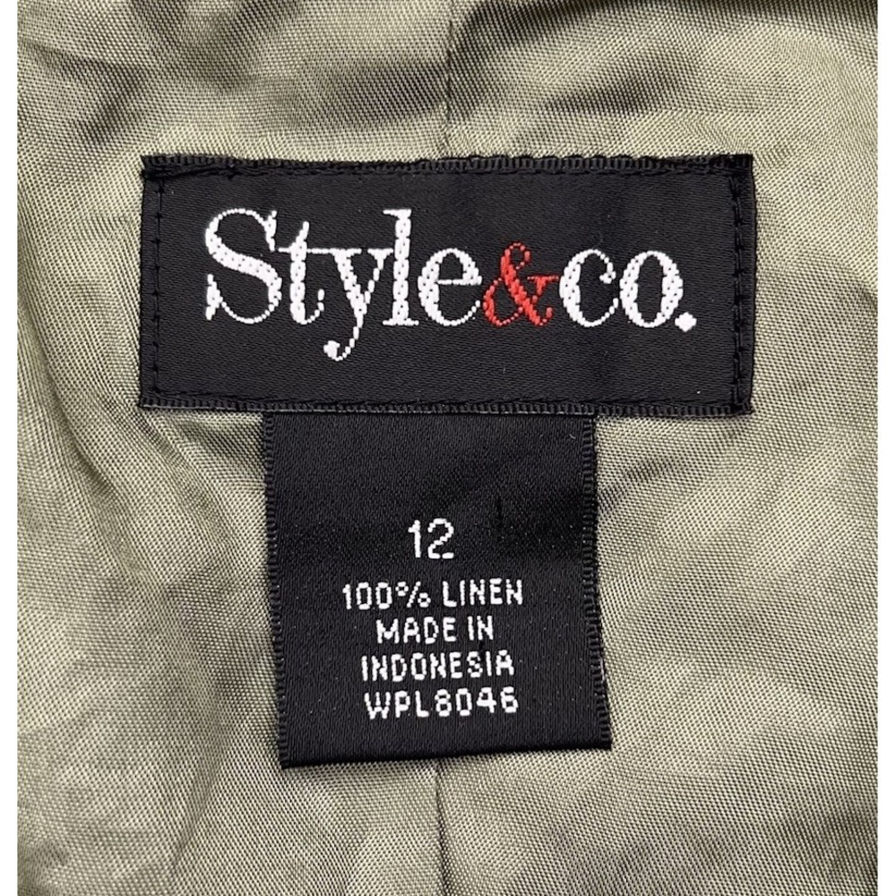 STYLE & CO Womens Size 12 Striped 100% Linen Blazer Patch Pockets Sage Green Y2K - Picture 5 of 14